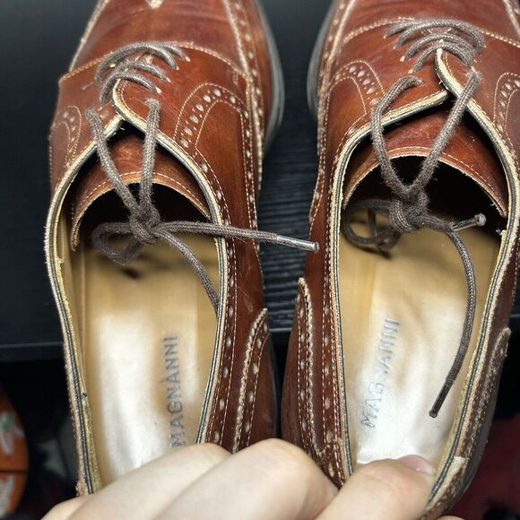 Magnanni Mens Size 11 Brown Leather Wingtip Oxford Dress Shoes - Picture 8 of 13